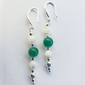 NWT 925 solid sterling silver DANGLE EARRINGS JADE Quartz GIFT FOR HER 2" D…
